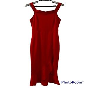 SHEIN Womens Red High-Low Asymmetric Salsa Ruffle Sheath Dress Back Zipper Sz M